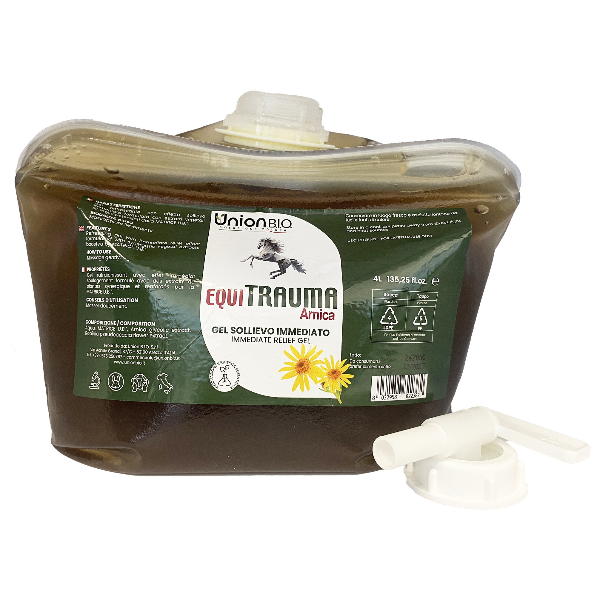 Equitrauma Gel Union Bio – Gel Naturale Urto per Traumi, Contusioni e Gonfiori del Cavallo | Disponibile da 250ml a 4 Litri