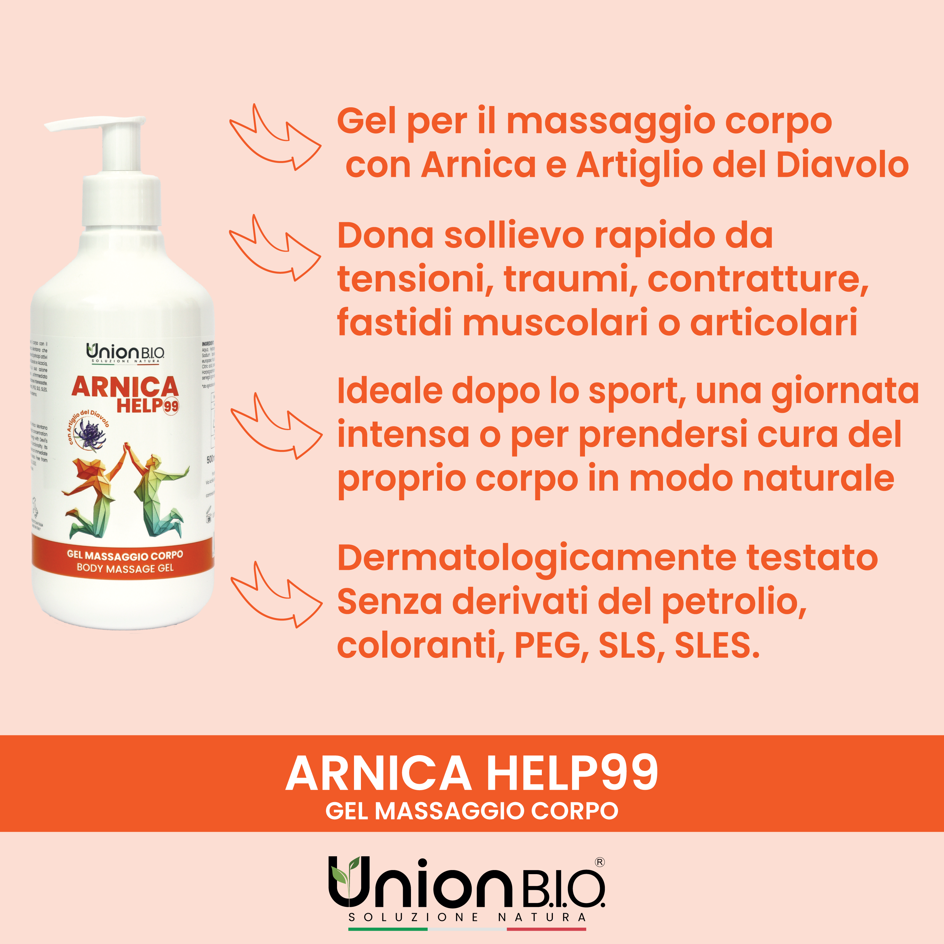 Arnica Help99 Union Bio – Gel Massaggio Corpo Extra Forte al 99% | Formula Urto Naturale per Muscoli e Articolazioni