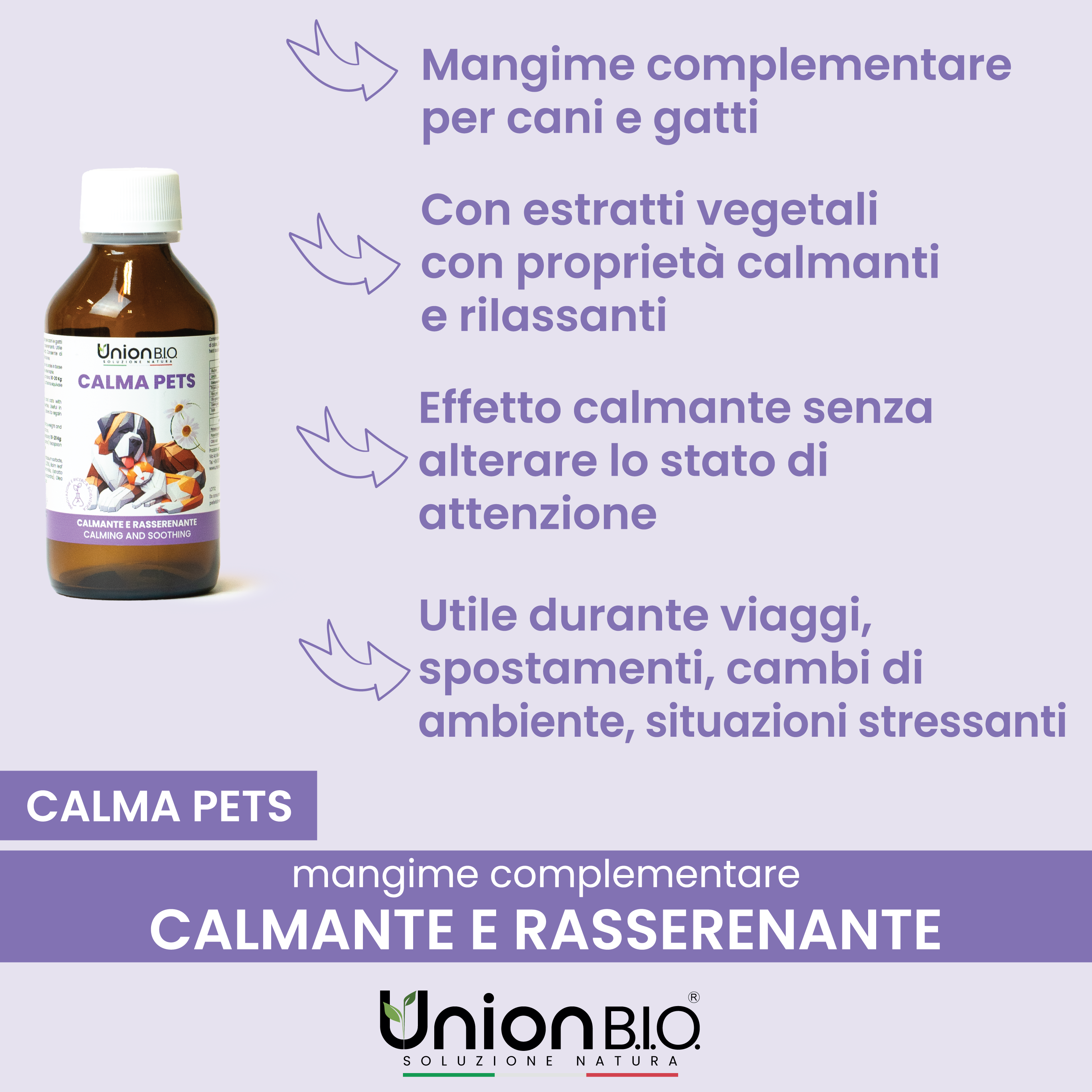Calma Pets Union Bio – Calmante e Rasserenante Naturale per Cani e Gatti | Soluzione Liquida contro Stress, Paure e Ansia
