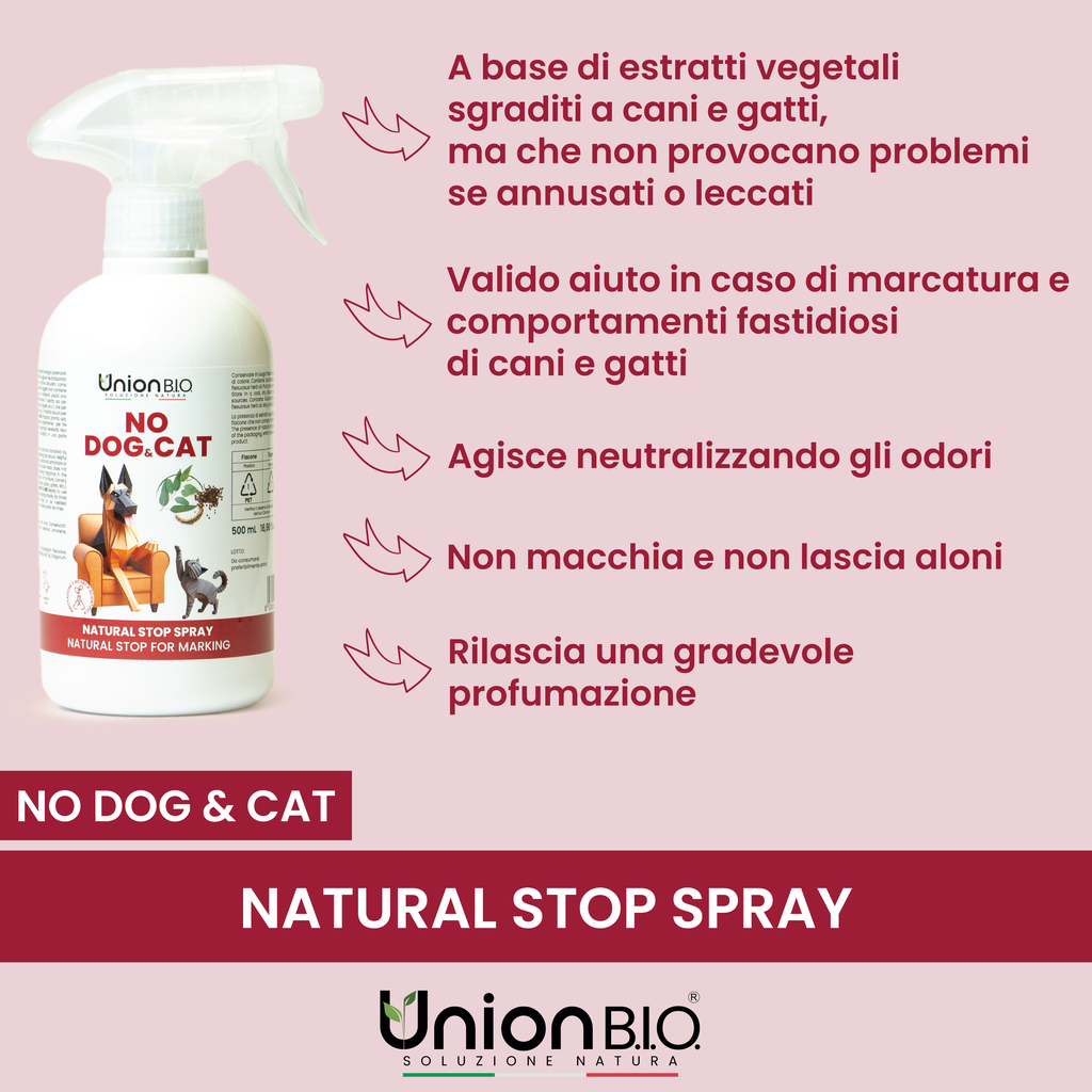 No Dog Cat Union Bio – Disabituante Naturale Educativo per Cani e Gatti | Spray Repellente per Interni ed Esterni