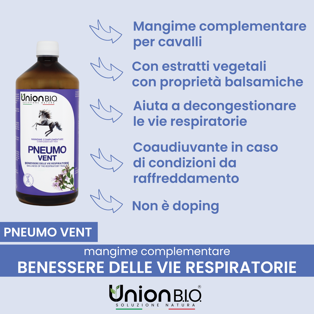 Pneumo Vent Union Bio – Soluzione Balsamica Naturale per le Vie Respiratorie del Cavallo | Fluidificante e Lenitivo con Eucalipto e Timo