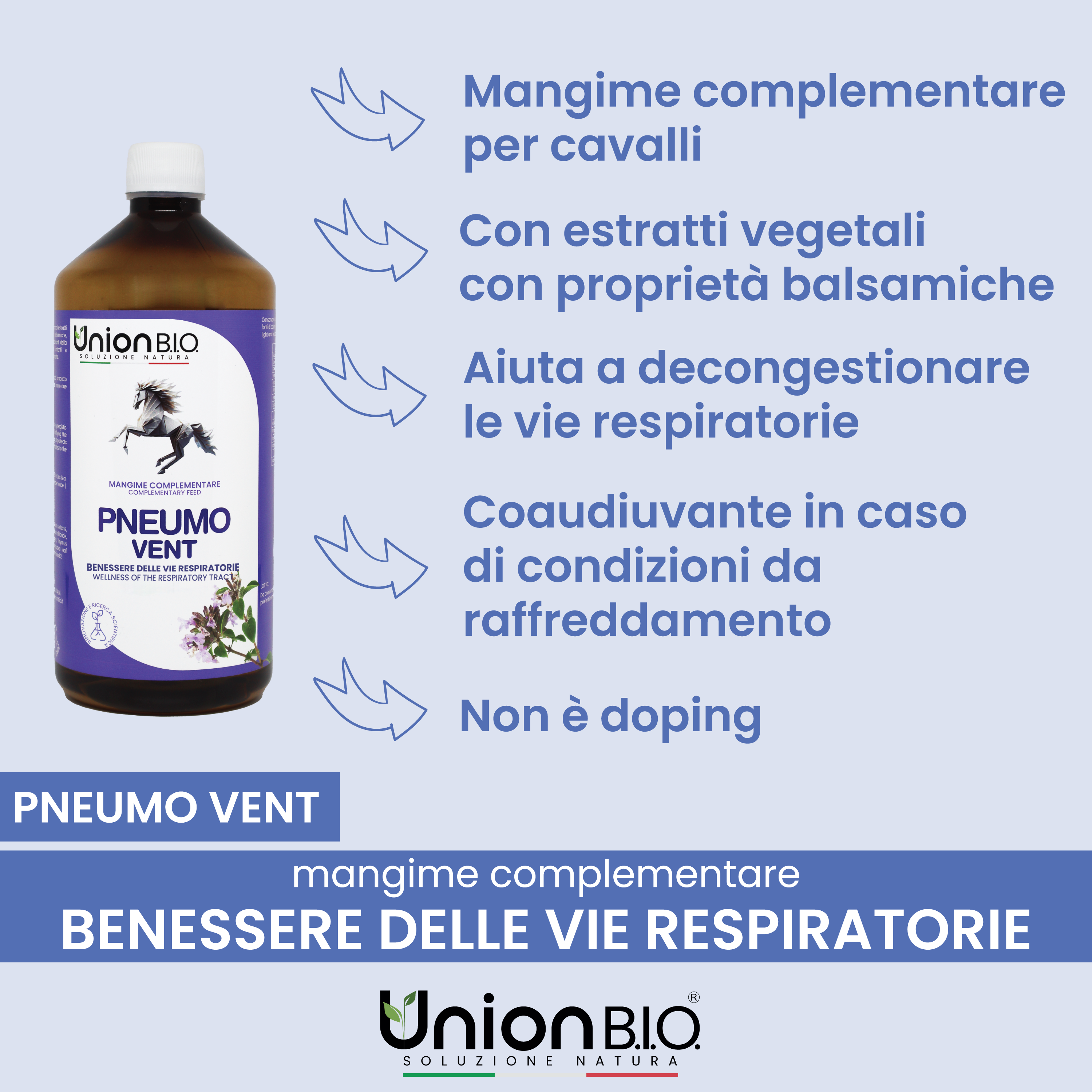 Pneumo Vent Union Bio – Soluzione Balsamica Naturale per le Vie Respiratorie del Cavallo | Fluidificante e Lenitivo con Eucalipto e Timo