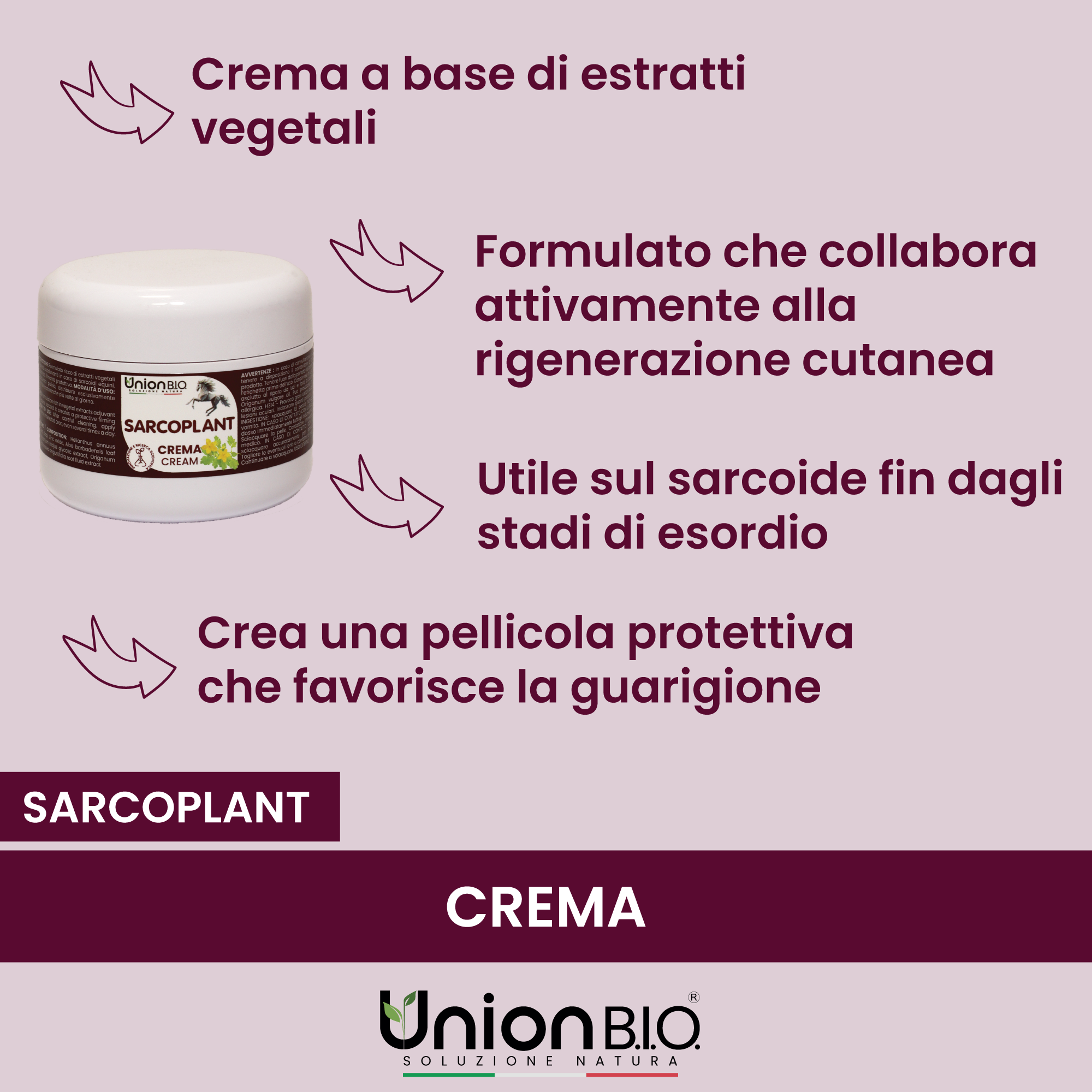 Sarcoplant Crema Union Bio – Trattamento Naturale Rigenerante e Normalizzante Cutaneo per Cavalli e Piccoli Animali