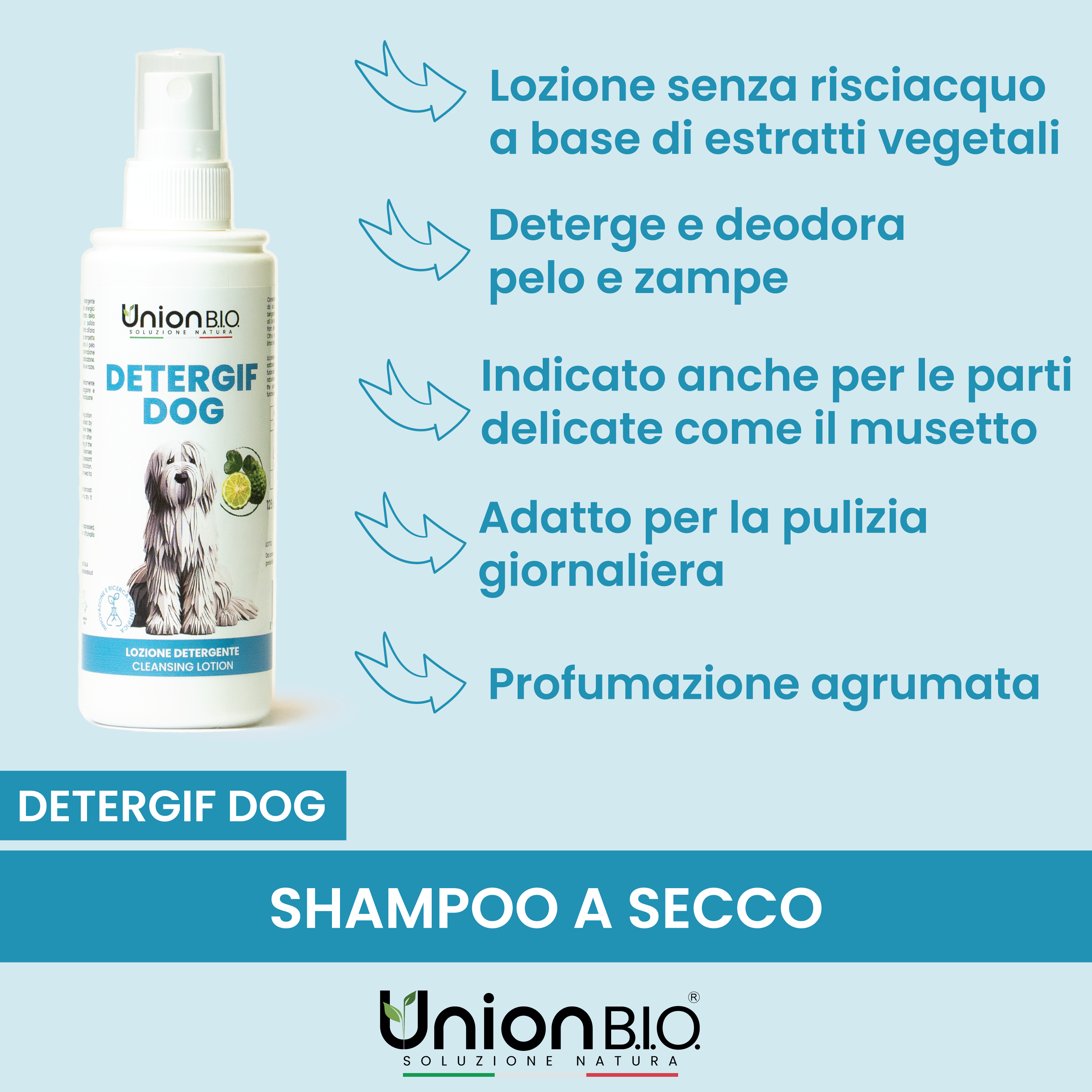 Detergif Dog Union Bio – Lozione Detergente Naturale Senza Risciacquo per Cani | Igienizzante e Anti-Odore con Estratti Vegetali
