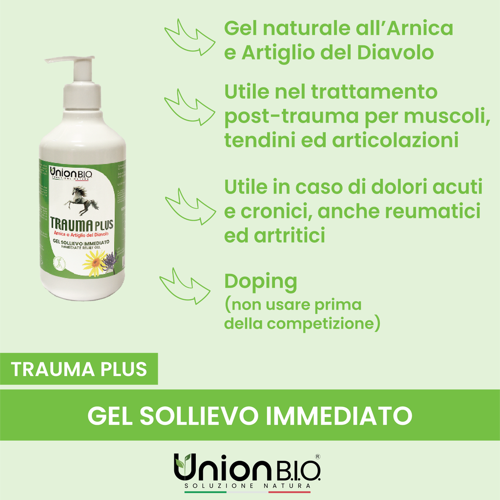 TraumaPlus Gel Union Bio – Gel Naturale ad Alta Concentrazione per Muscoli e Articolazioni (Cavalli e Cani) | Con Arnica e Artiglio del Diavolo