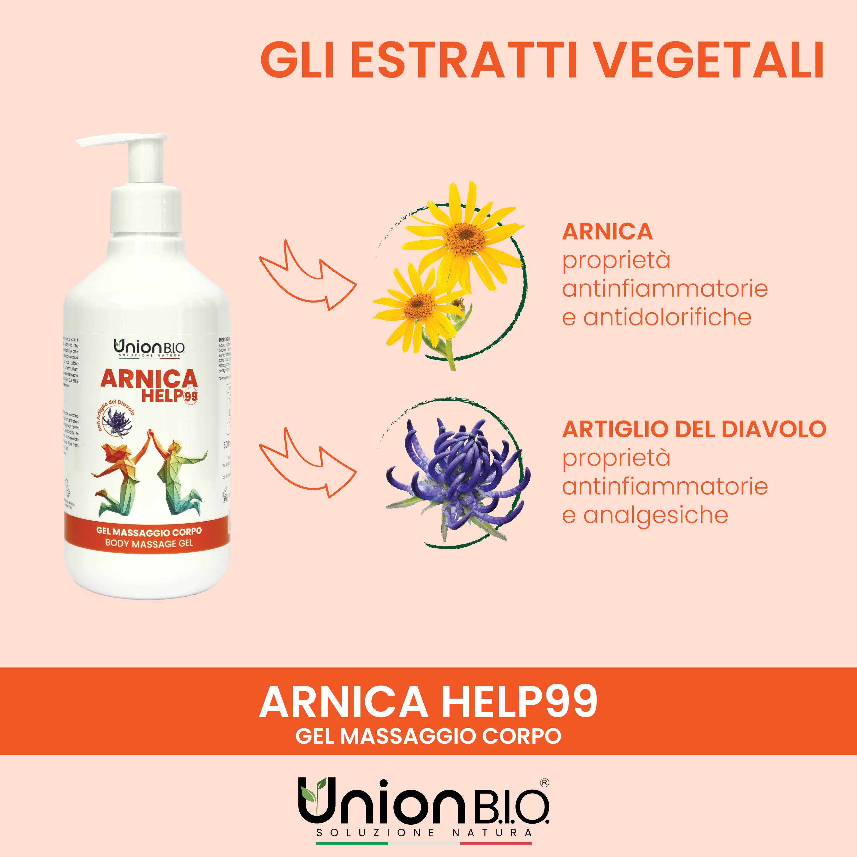 Arnica Help99 Union Bio – Gel Massaggio Corpo Extra Forte al 99% | Formula Urto Naturale per Muscoli e Articolazioni