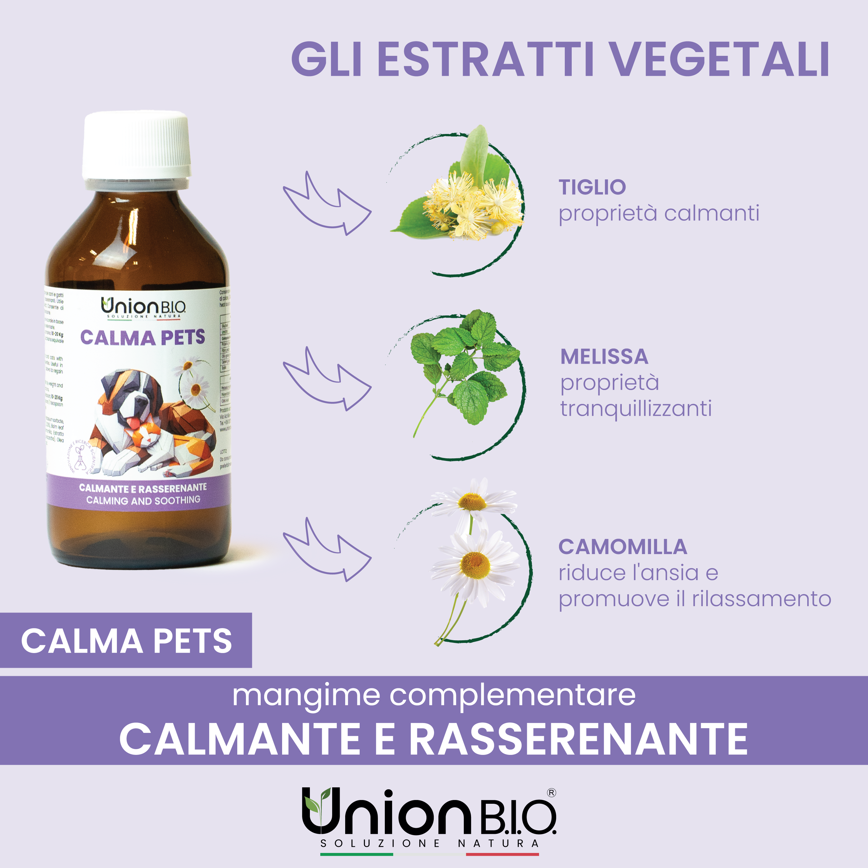Calma Pets Union Bio – Calmante e Rasserenante Naturale per Cani e Gatti | Soluzione Liquida contro Stress, Paure e Ansia