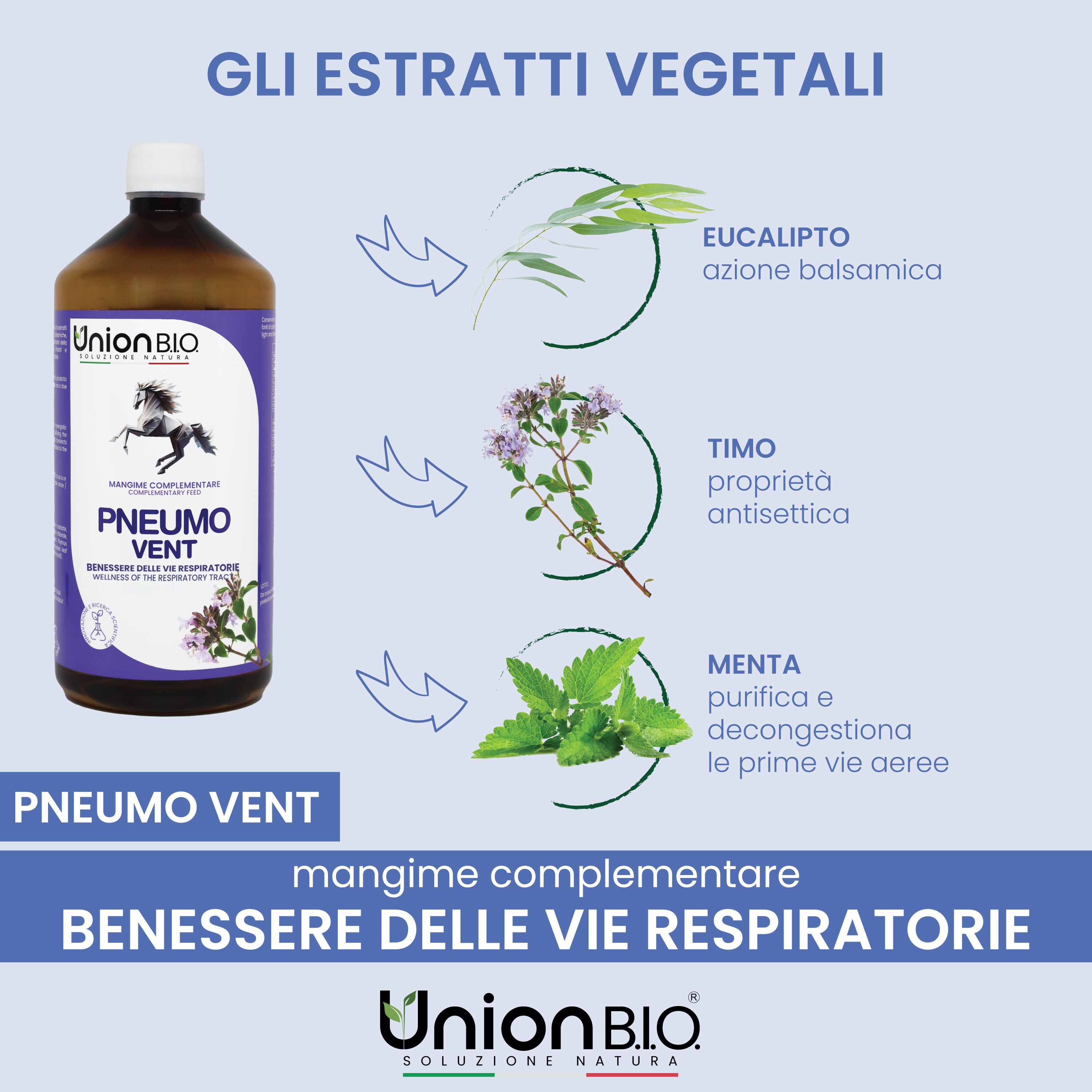 Pneumo Vent Union Bio – Soluzione Balsamica Naturale per le Vie Respiratorie del Cavallo | Fluidificante e Lenitivo con Eucalipto e Timo