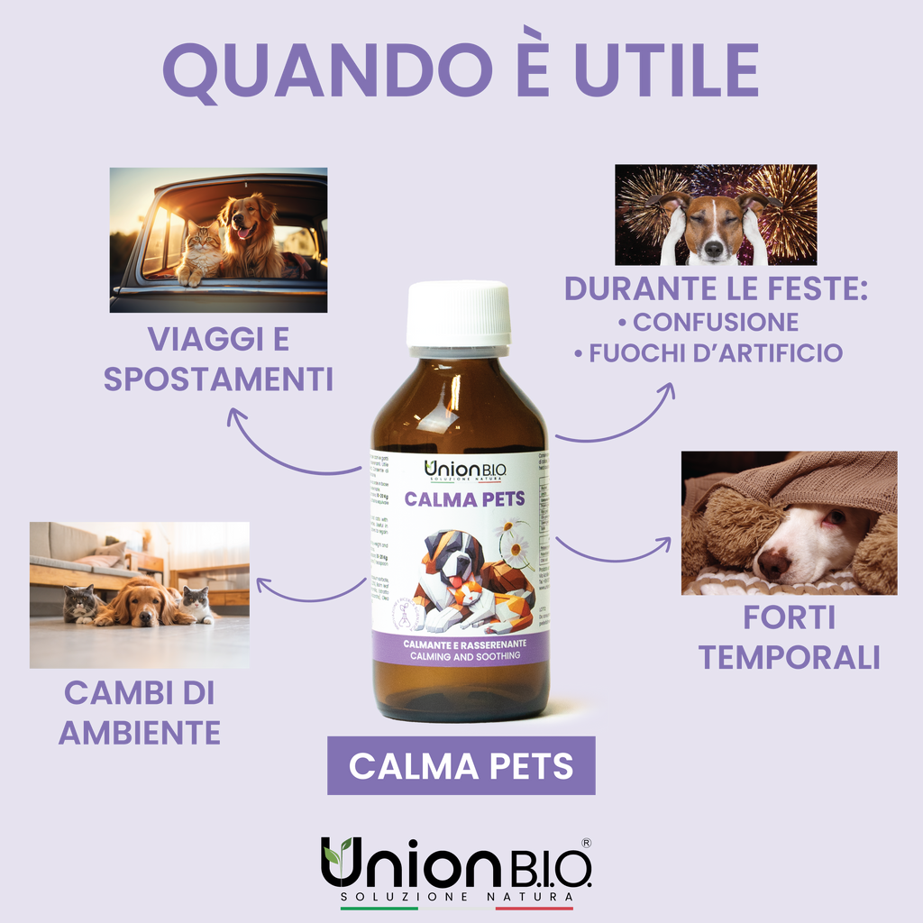 Calma Pets Union Bio – Calmante e Rasserenante Naturale per Cani e Gatti | Soluzione Liquida contro Stress, Paure e Ansia