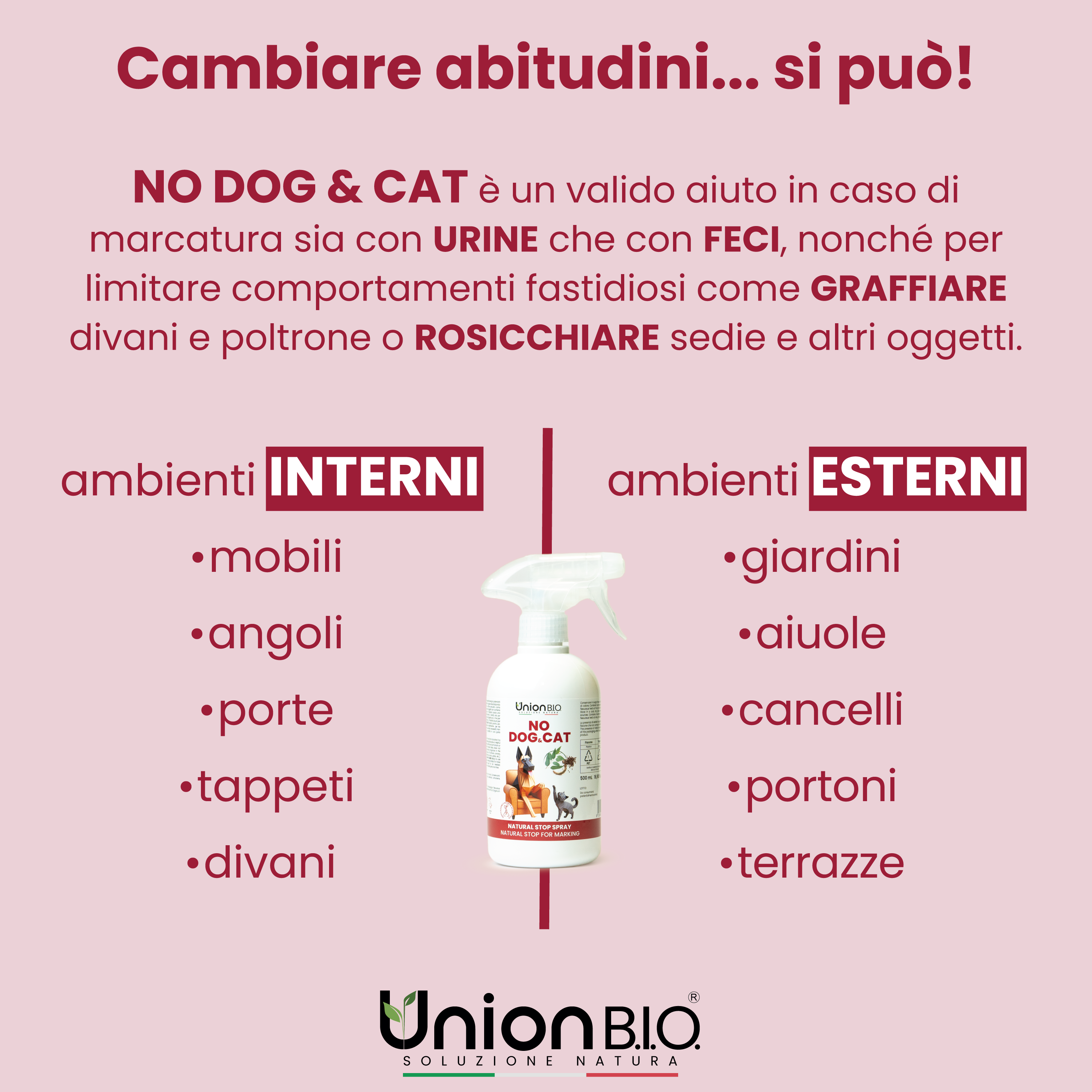 No Dog Cat Union Bio – Disabituante Naturale Educativo per Cani e Gatti | Spray Repellente per Interni ed Esterni