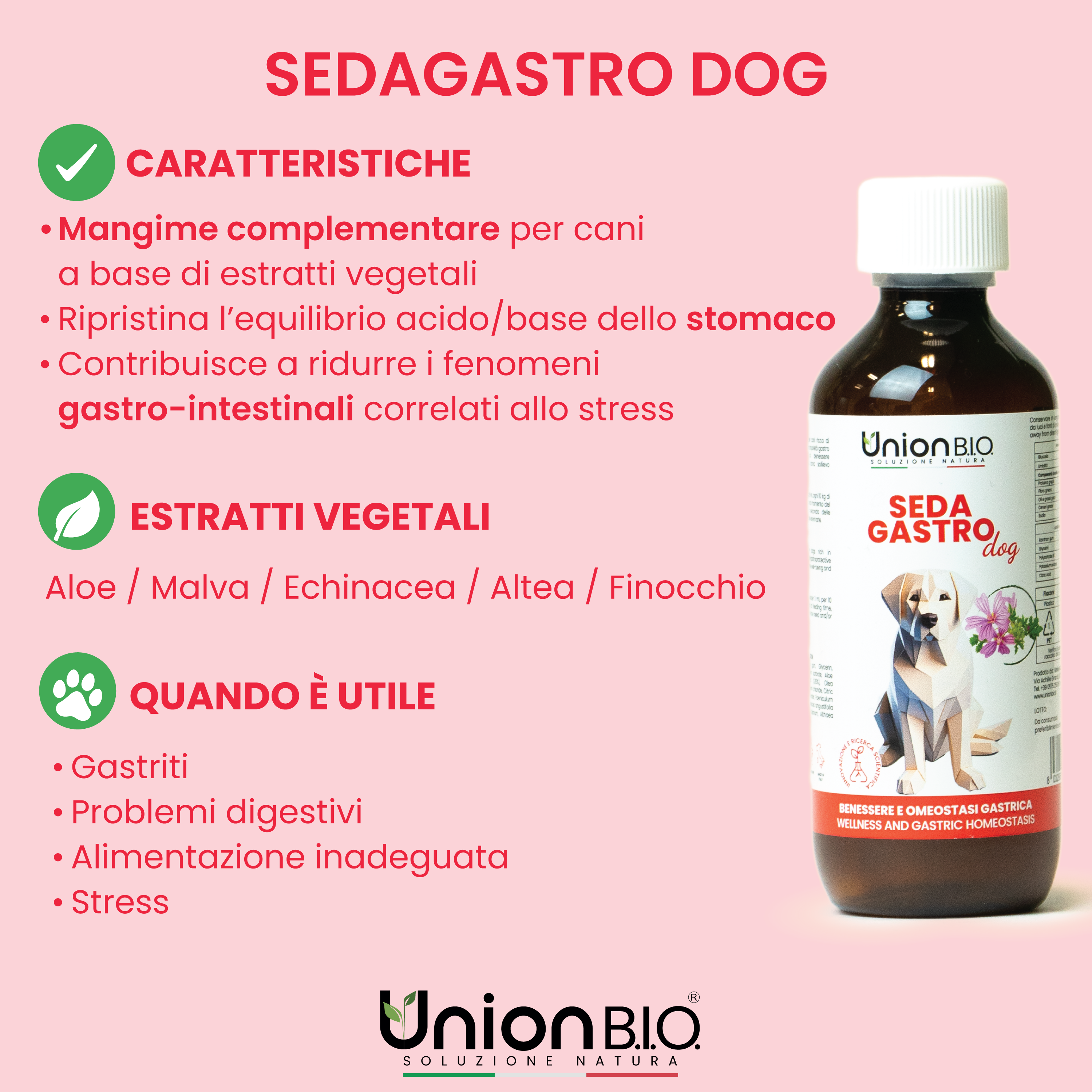 Sedagastro Union Bio – Protezione e Benessere Gastrico per Cani | Soluzione Naturale contro Gastrite, Reflusso e Acidità
