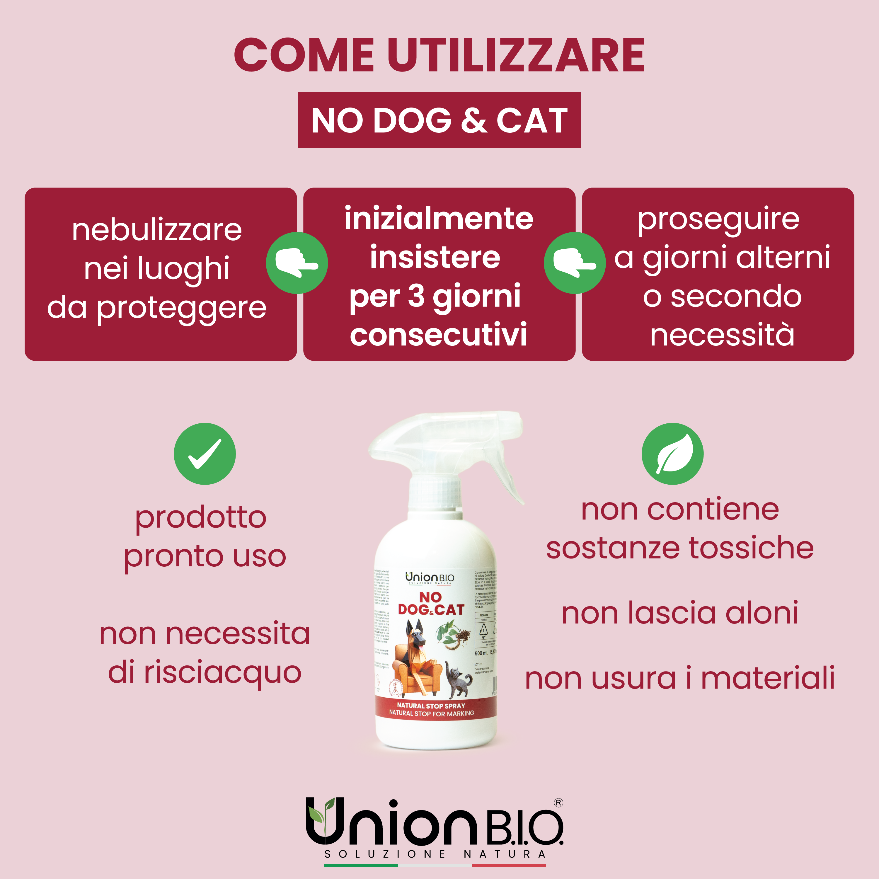 No Dog Cat Union Bio – Disabituante Naturale Educativo per Cani e Gatti | Spray Repellente per Interni ed Esterni