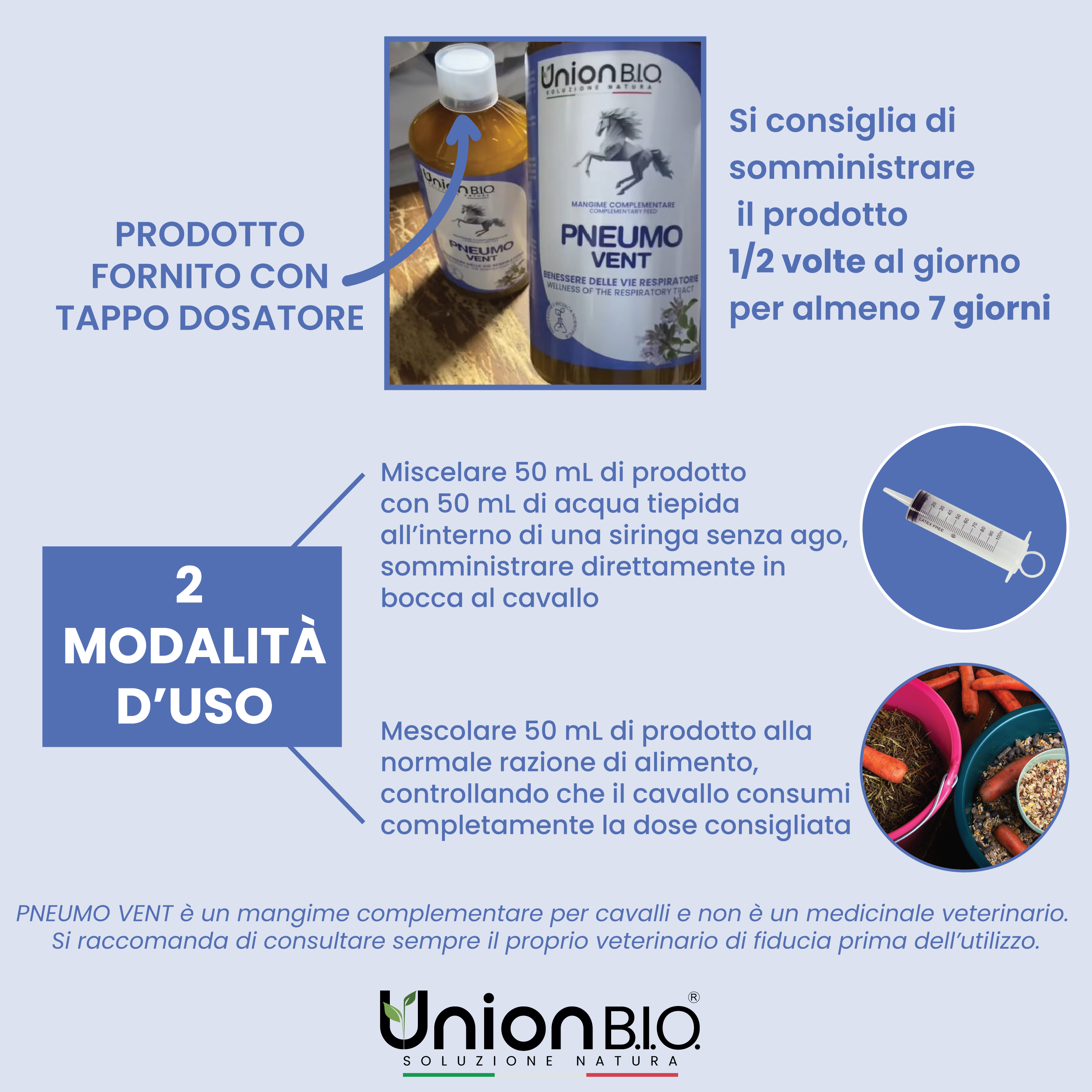 Pneumo Vent Union Bio – Soluzione Balsamica Naturale per le Vie Respiratorie del Cavallo | Fluidificante e Lenitivo con Eucalipto e Timo