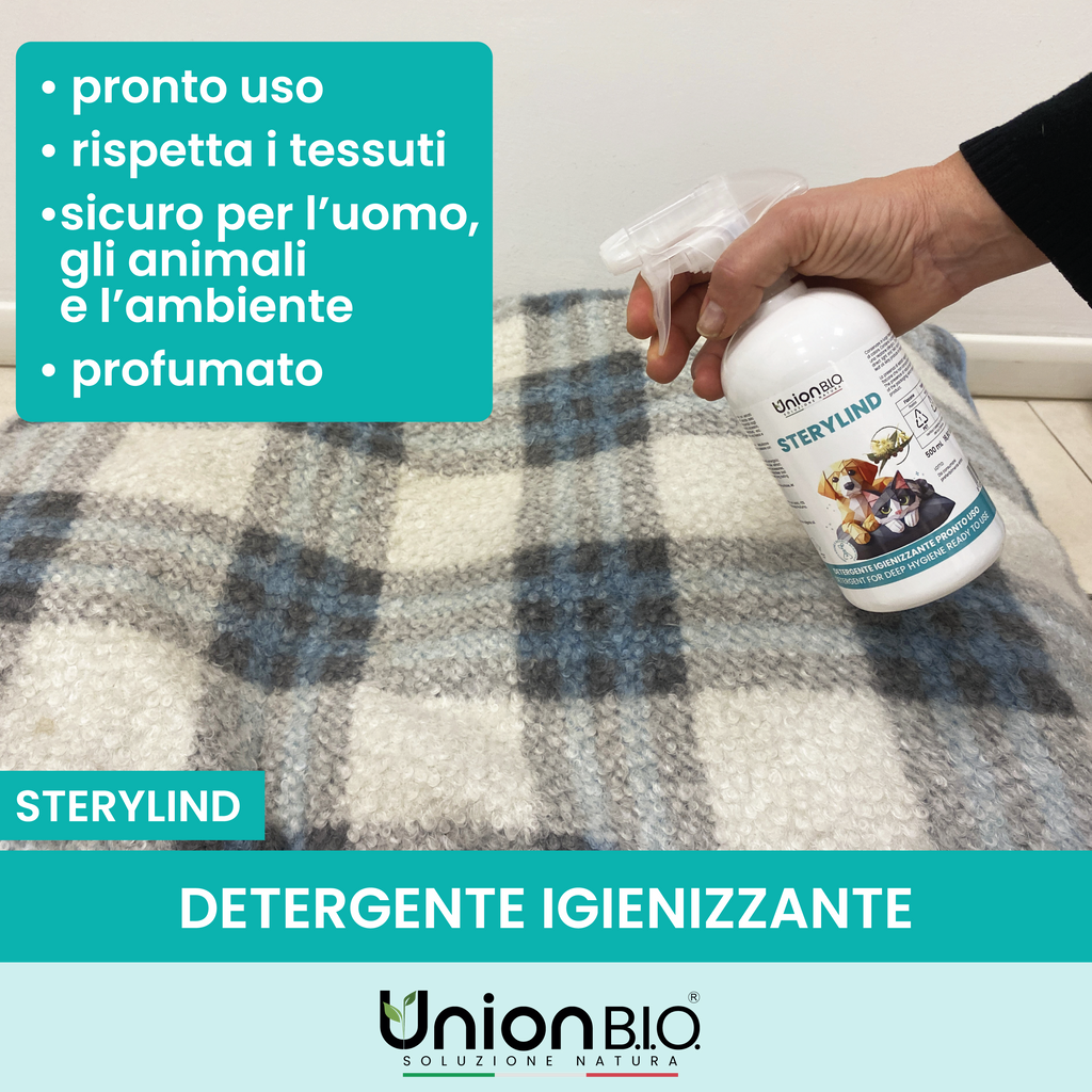 Sterylind Union Bio – Igienizzante Deodorante Naturale per Ambienti e Superfici | Spray Elimina Odori per Cucce, Lettiere e Trasportini